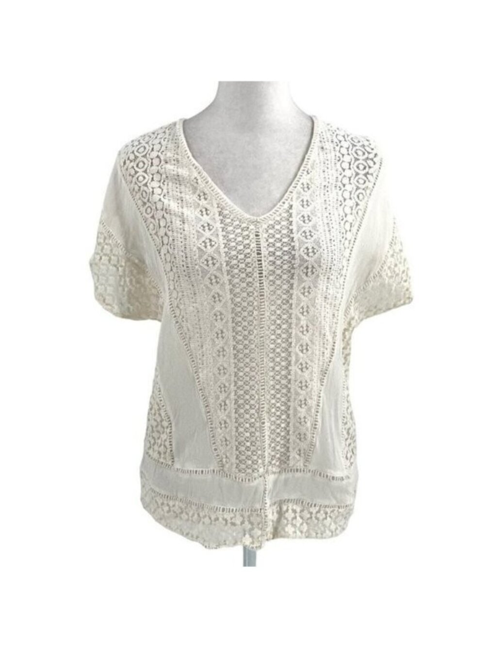 AllSaints Delicate Boho Floral Lace Lightweight Blouse Top White size Small